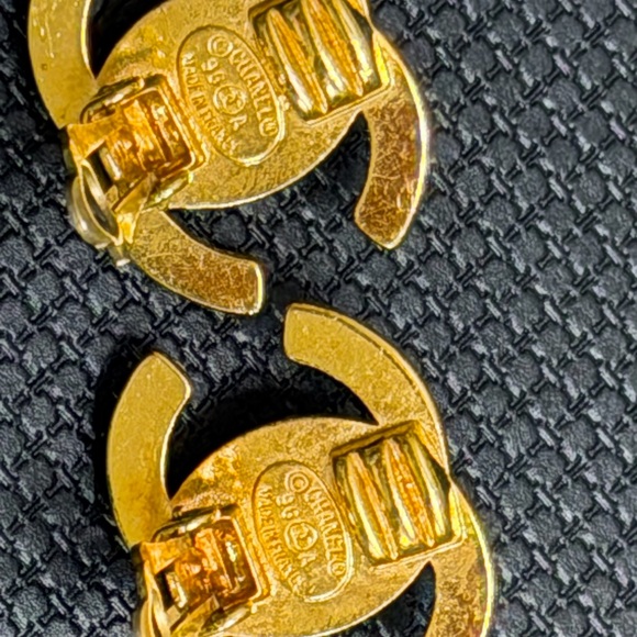 Vintage CHANEL Gold and Rhinestone Twist Lock Logo Earrings - Picture 3 of 5
